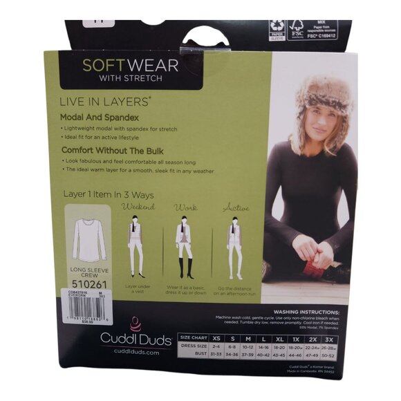 Cuddl Duds Long Sleeve Crew Softwear Stretch Green Womens Medium Warm Layers - Picture 7 of 10